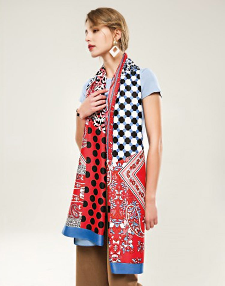 Pañuelo cuadrado seda multi estampado