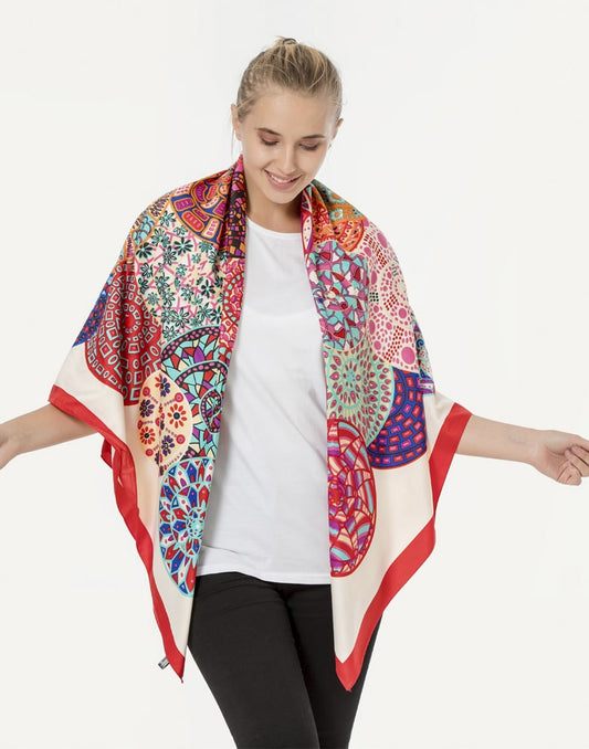 Pañuelo de seda circulos colores blanco muestrarios tienda de ropa de mujer y accesorios de moda de mujer