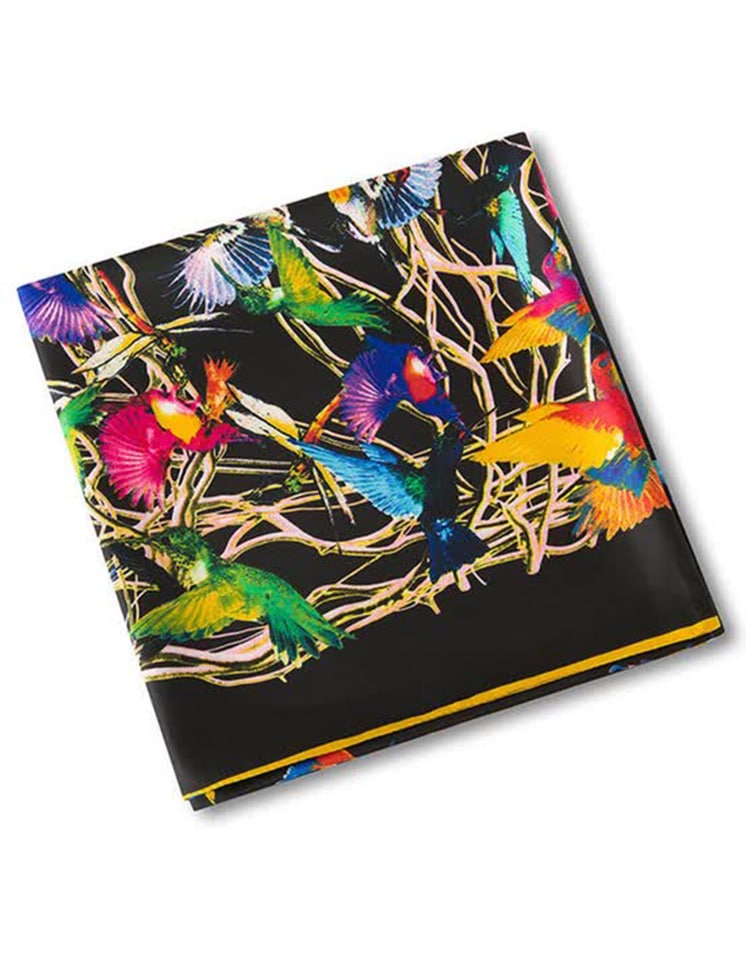 Pañuelo de seda colibrís negro muestrarios tienda de ropa de mujer y accesorios de moda de mujer