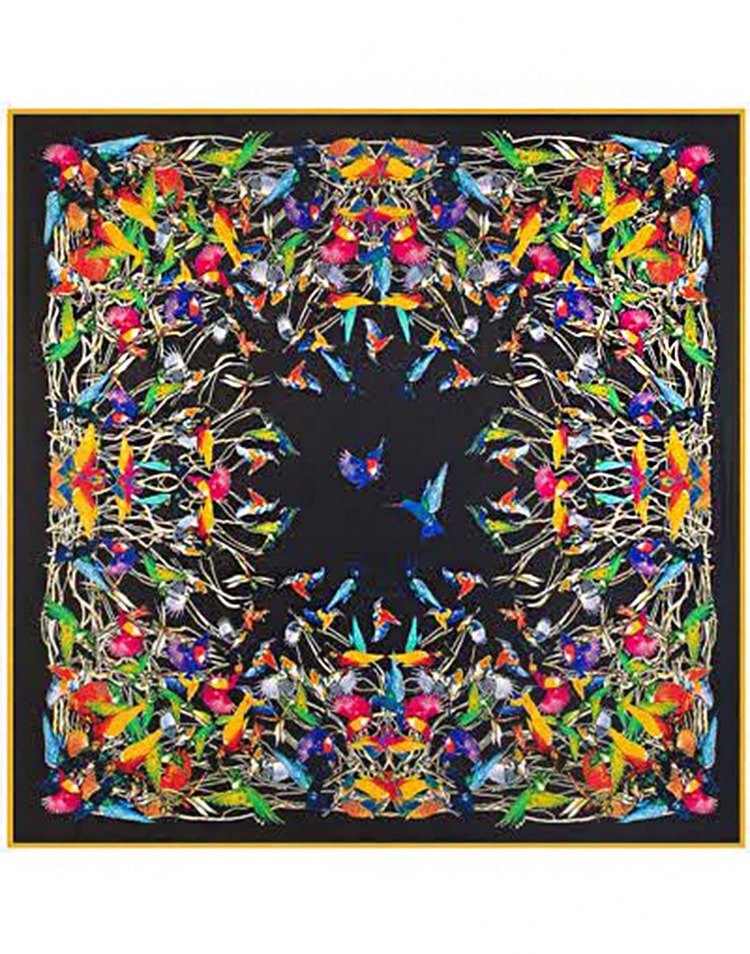 Pañuelo de seda colibrís negro muestrarios tienda de ropa de mujer y accesorios de moda de mujer