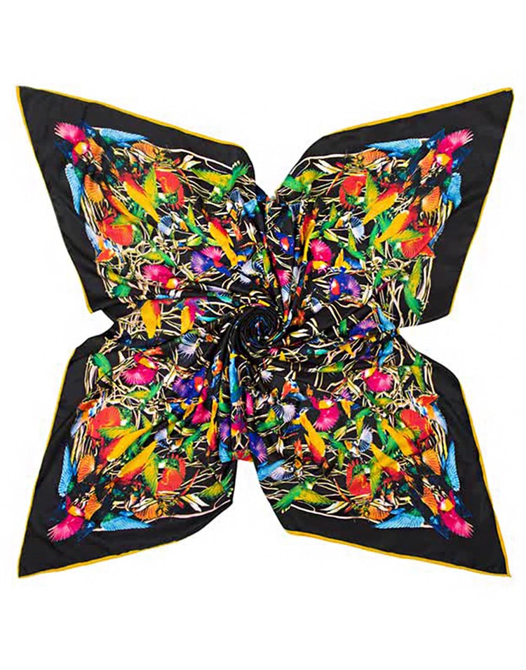 Pañuelo de seda colibrís negro muestrarios tienda de ropa de mujer y accesorios de moda de mujer