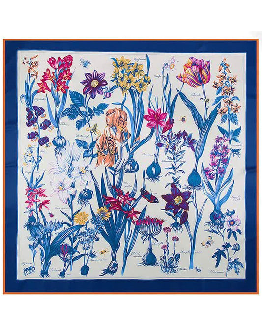 Pañuelo de seda cuaderno de botánica azul muestrarios tienda de ropa de mujer y accesorios de moda de mujer