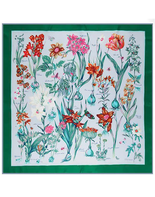 Pañuelo de seda cuaderno de botanica verde muestrarios tienda de ropa de mujer y accesorios de moda de mujer