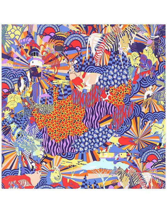 Pañuelo de seda estampado África azul muestrarios tienda de ropa de mujer y accesorios de moda de mujer