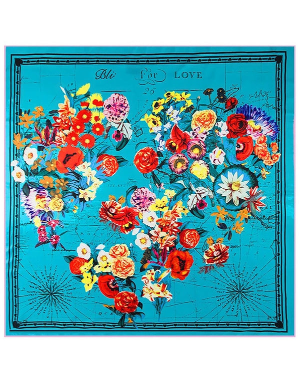 Pañuelo de seda mapa mundi de flores turquesa muestrarios tienda de ropa de mujer y accesorios de moda de mujer