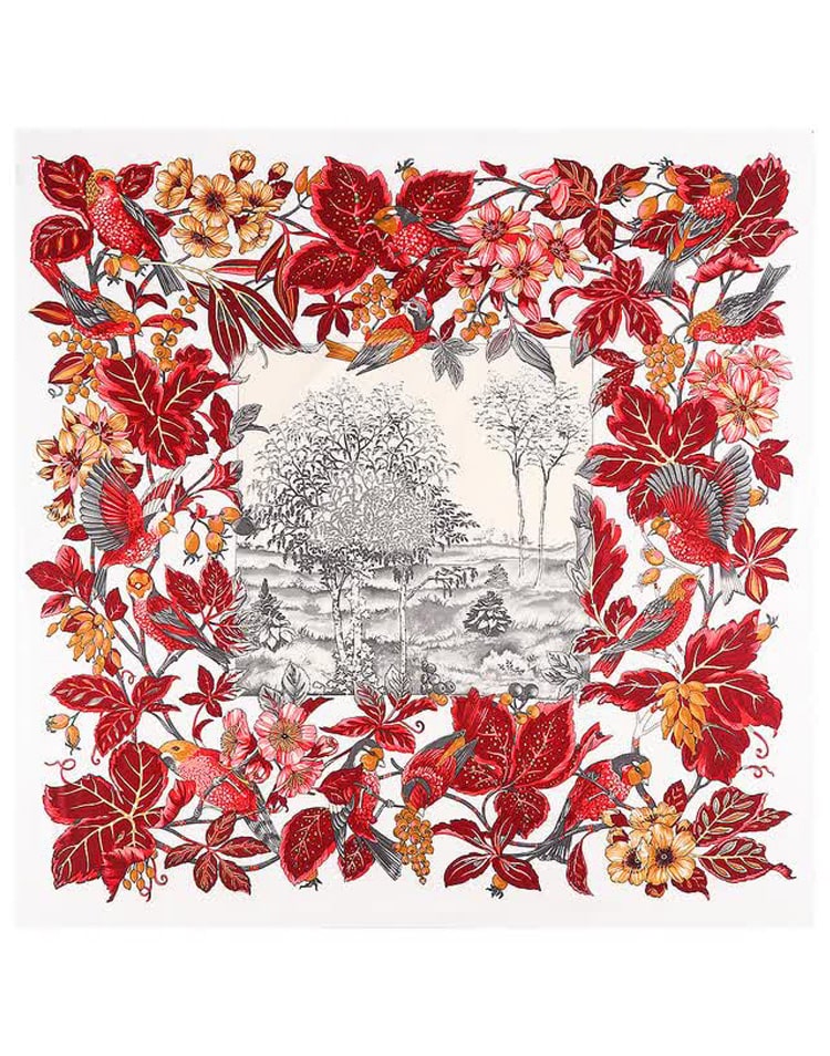 Pañuelo de seda otoño en el bosque blanco muestrarios tienda de ropa de mujer y accesorios de moda de mujer