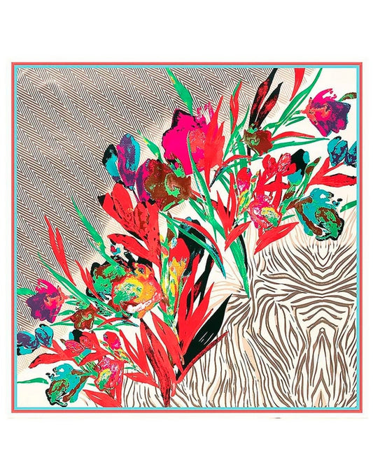 Pañuelo seda flor ave del paraíso fucsia muestrarios tienda de ropa de mujer y accesorios de moda de mujer
