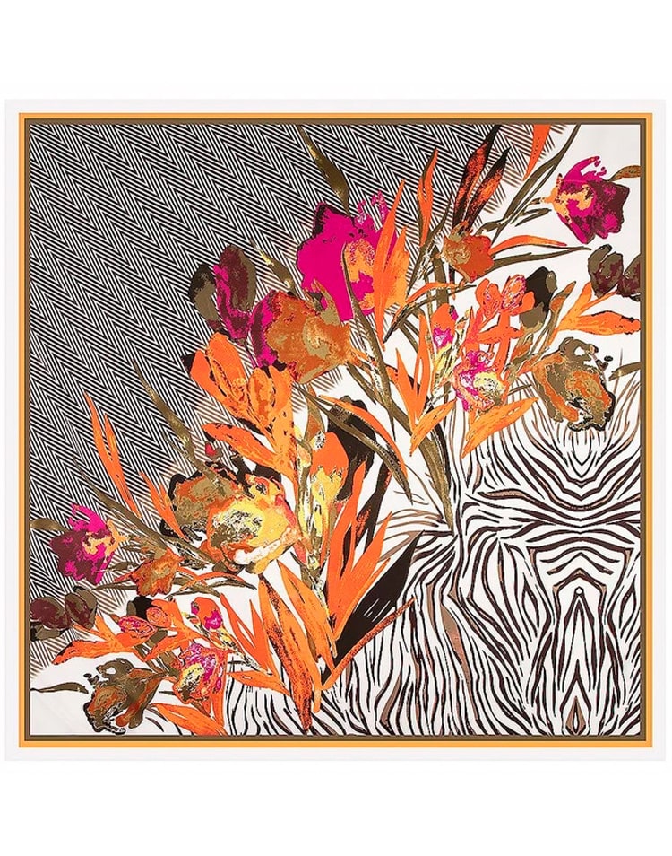 Pañuelo seda flor ave del paraíso naranja muestrarios tienda de ropa de mujer y accesorios de moda de mujer