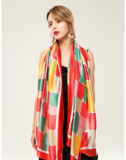 Foulard grande vaporoso de seda forma rectangular color rojo muestrarios